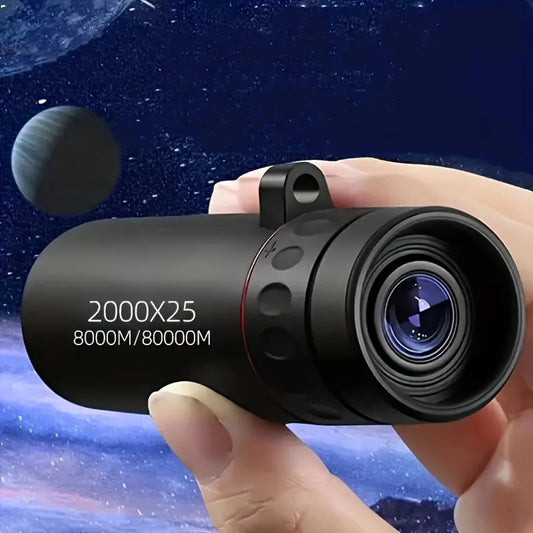 Portable telescope with 2000X magnification, showcasing precision optics, ideal for distant views in space.