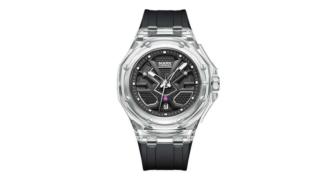 Modern luminous watch with transparent case and waterproof quartz movement