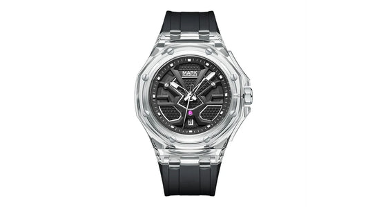 Modern luminous watch with transparent case and waterproof quartz movement