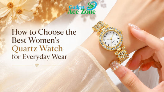Women's quartz watch with crystal bracelet worn on wrist for everyday elegant style