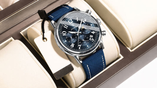 Sleek stainless steel mens quartz watch with dark dial showing precise hands and chronograph layout