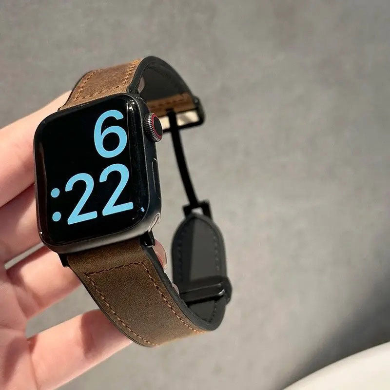 Watch Band Folding Magnetic Buckle Genuine Leather